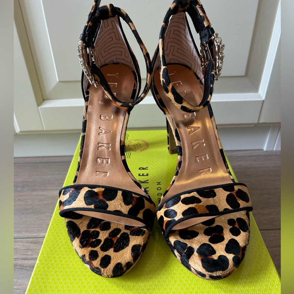 Ted Baker Claudel Genuine Calf-hair Leopard-print Ankle Strap Sandal Size 39
